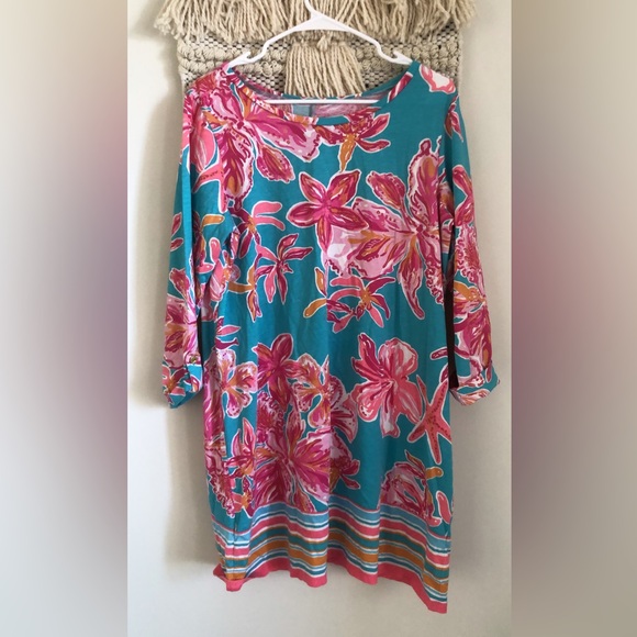 Lilly Pulitzer Dresses & Skirts - Lilly Pulitzer Marlowe Pima Cotton Shirt Dress 3/4 Sleeves Size XL Floral